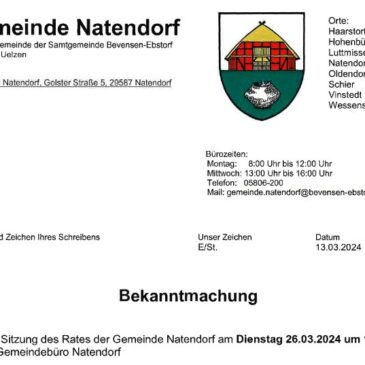 12. Sitzung des Rates der Gemeinde Natendorf
