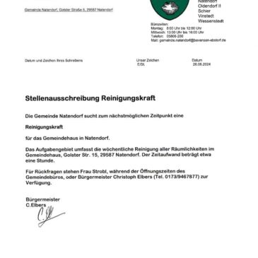 Stellenausschreibung Reinigungskraft